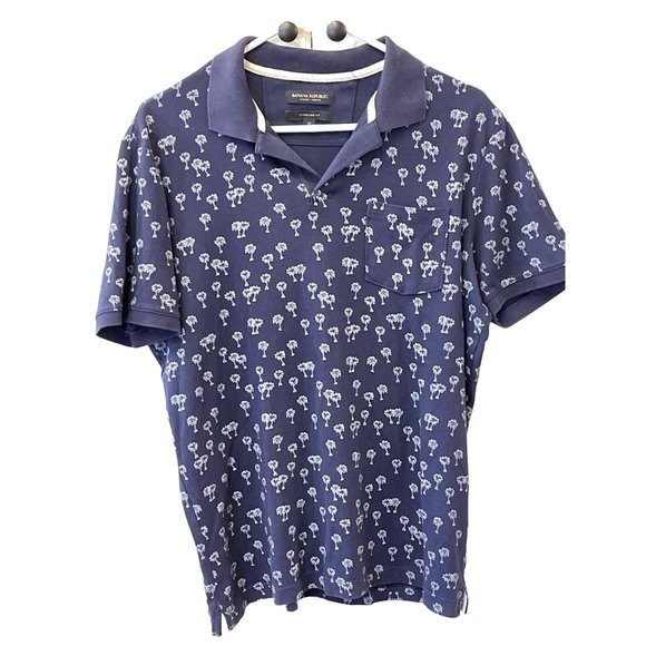 Banana Republic Polo Men Size Medium M Luxury Touch cotton Blue palm - Picture 2 of 15